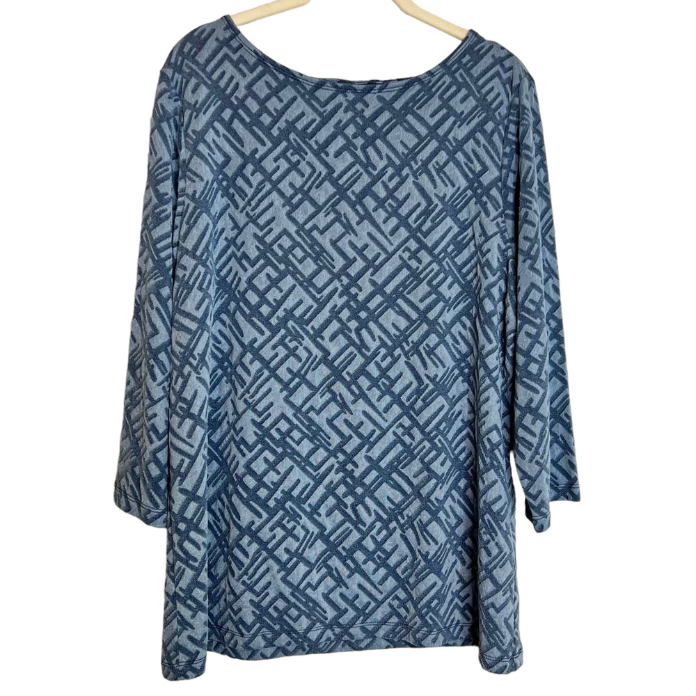 Easywear by Chicos Womens Knit Top Large Block Strokes Texture Coastal Blue New